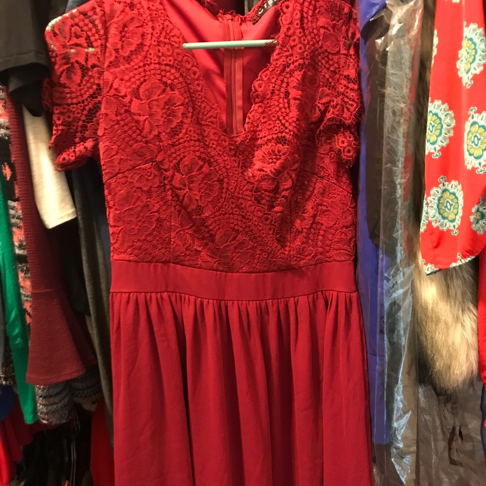 Red lace cocktail dress
